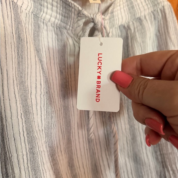 Lucky Brand Blue & White Striped Sleeveless Cropped Tie-Front Top - Picture 3 of 5